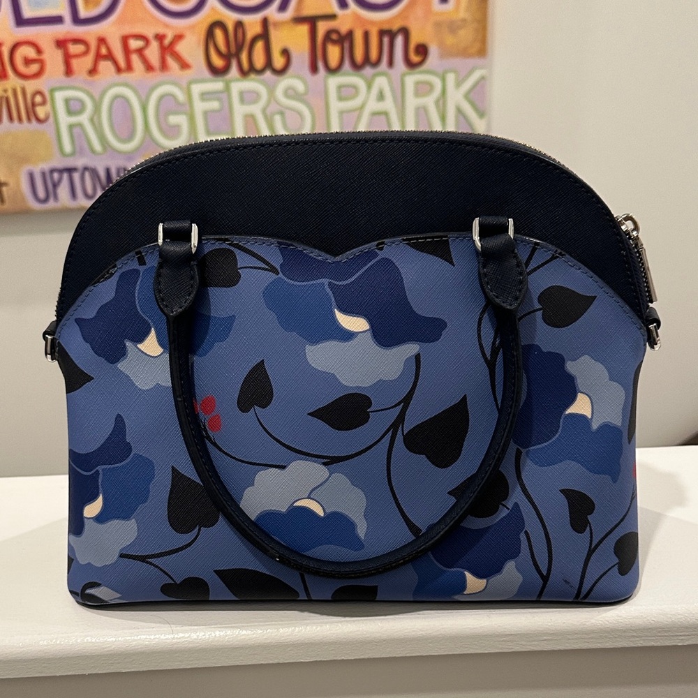 EUC Kate Spade Blue and Black Floral Satchel - Picture 2 of 4
